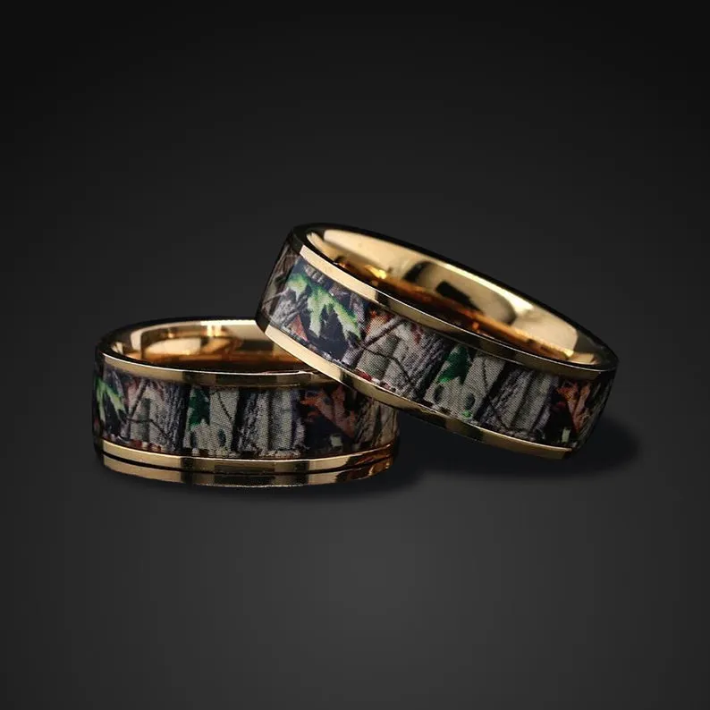 14K Gold Camo Ring Camouflage Wedding Band