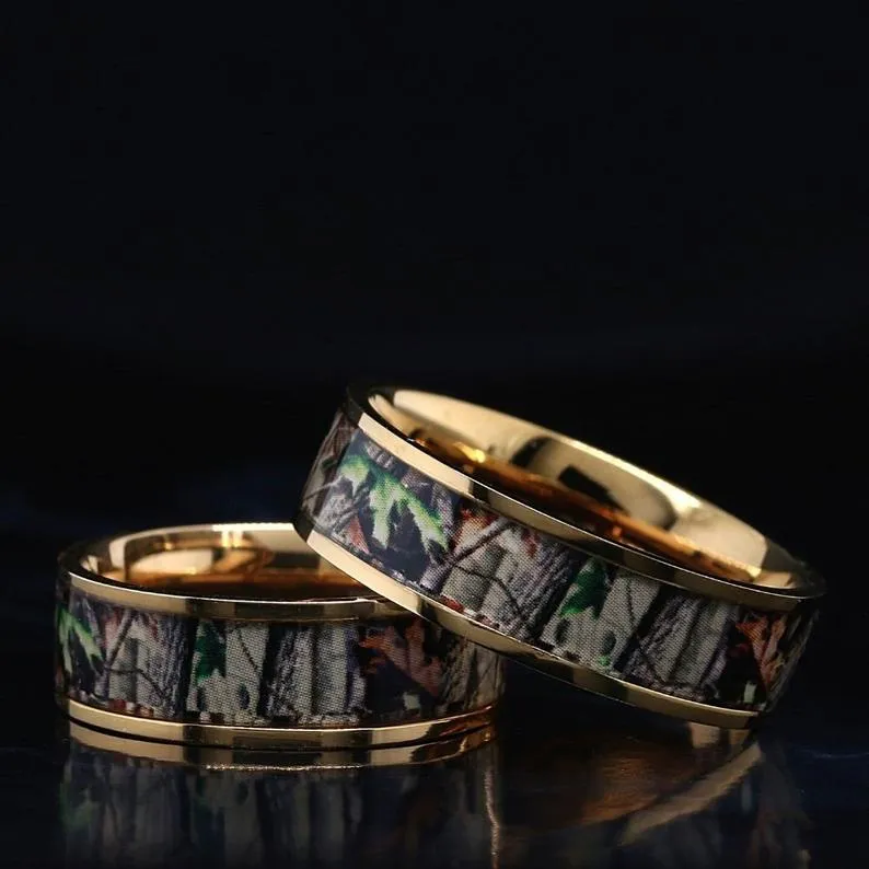 14K Gold Camo Ring Camouflage Wedding Band