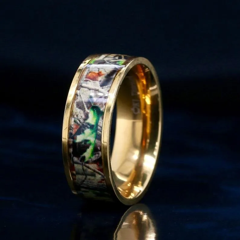 14K Gold Camo Ring Camouflage Wedding Band