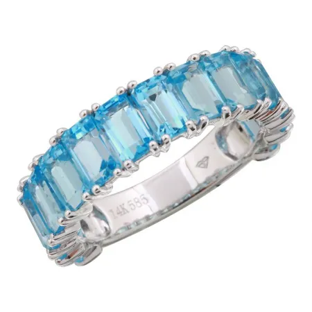 14k Gold Emerald Cut Blue Topaz 3/4 Band