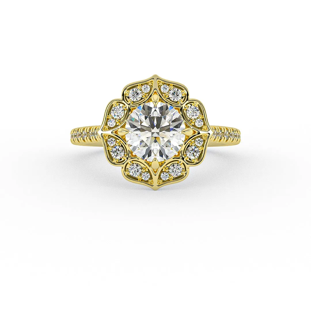 14K Gold Tear Drops Halo Diamond Engagement Ring