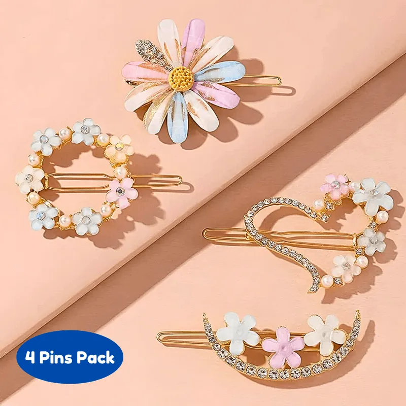 4 pcs Rhinestone Hair Pins for girls ( Multicolor)