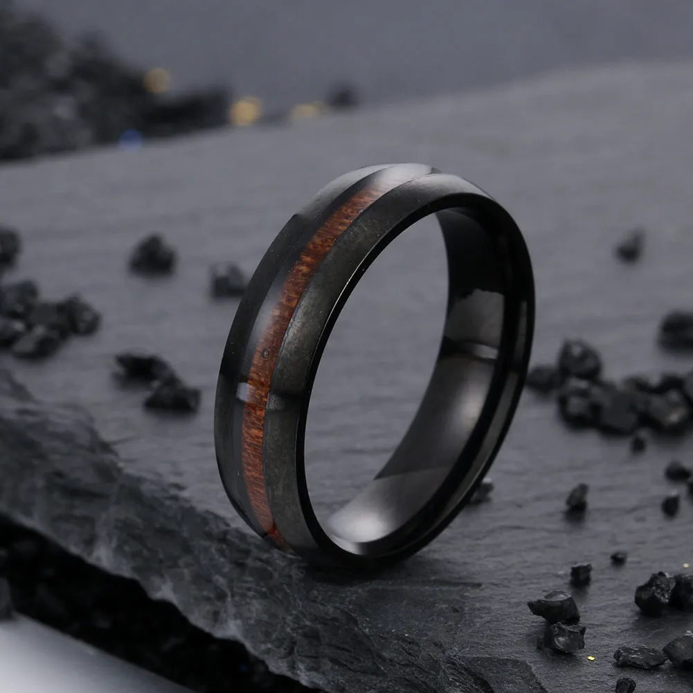 6MM Stainless Steel Acacia Wood Grain Men's Ring - Wholesale Jewelry Collection