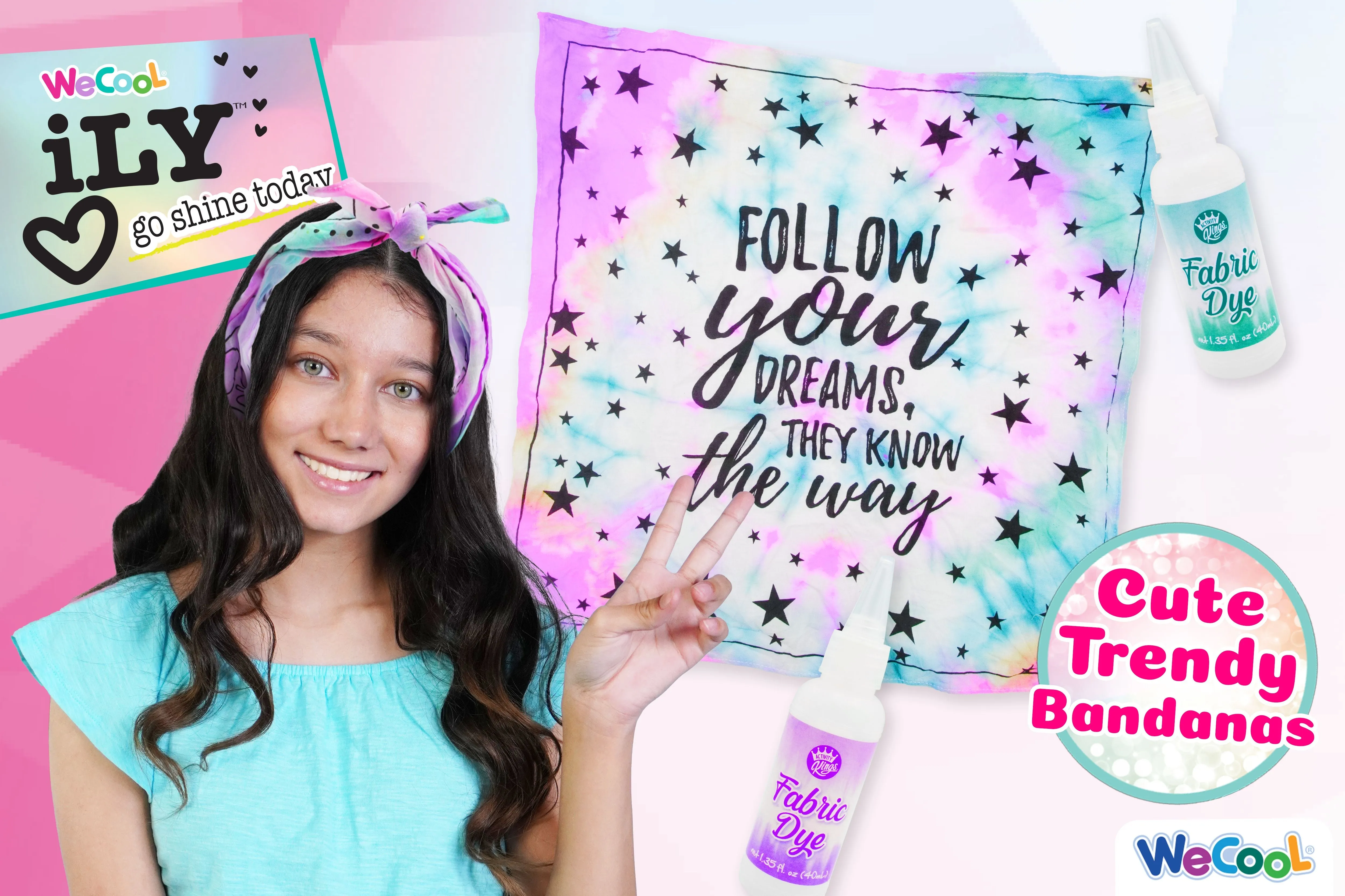 ACTIVITY KINGS ILY - DIY Tie-Dye Bandana Kit - Inspirational Quote "Follow Your Dreams" DIY Tie Dye Kit