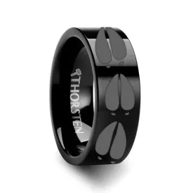 Animal Deer Track Mule Print Engraved Flat Black Tungsten Ring - 4mm - 12mm