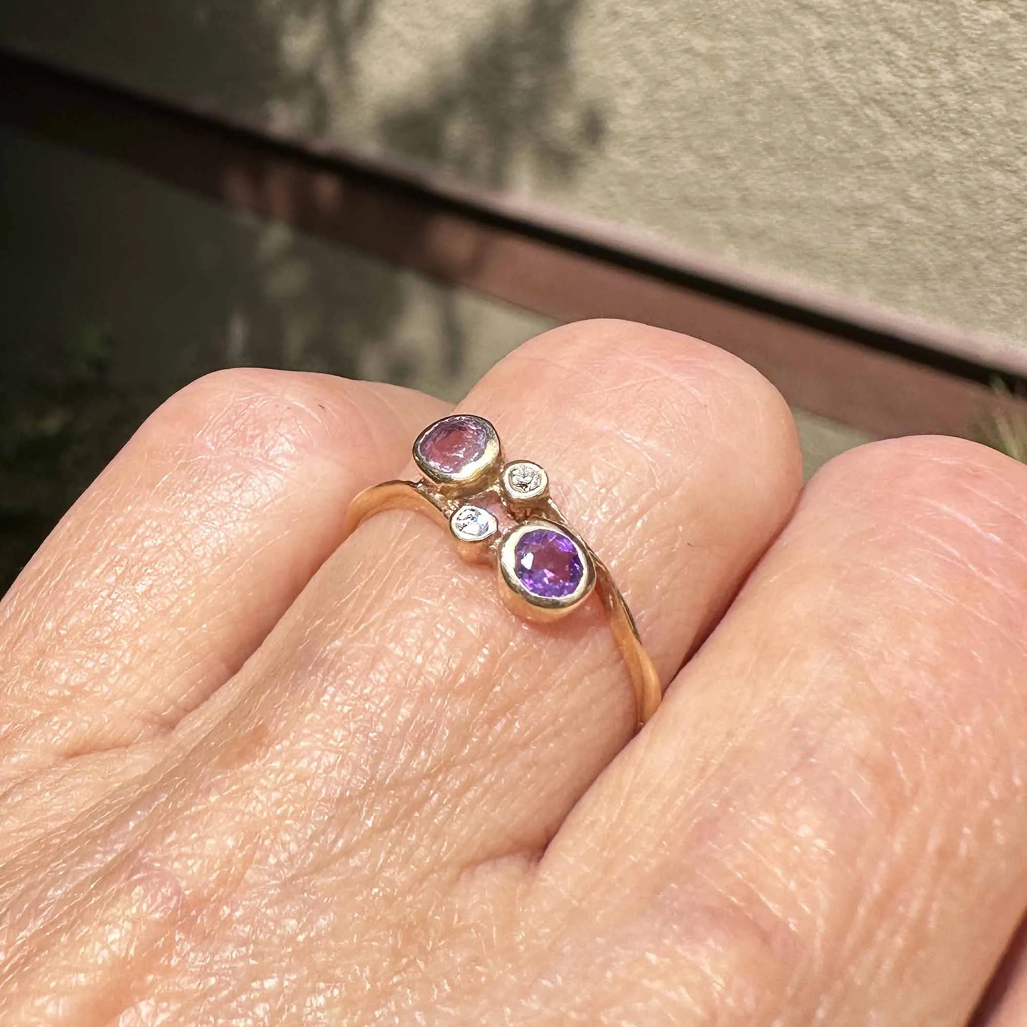 Antique 14K Gold Diamond Amethyst Toi et Moi Ring