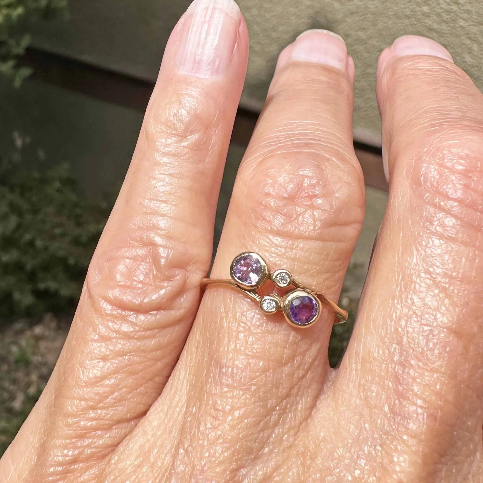 Antique 14K Gold Diamond Amethyst Toi et Moi Ring