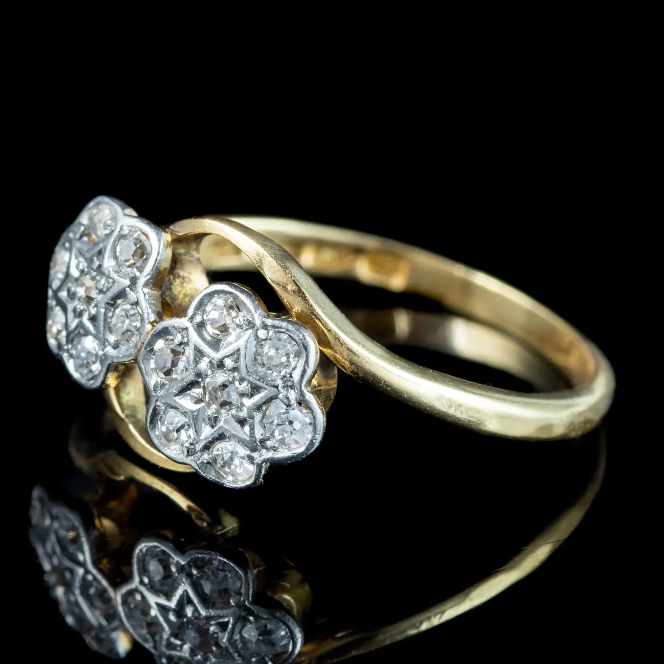 Antique Edwardian Diamond Toi Et Moi Flower Ring Dated 1915