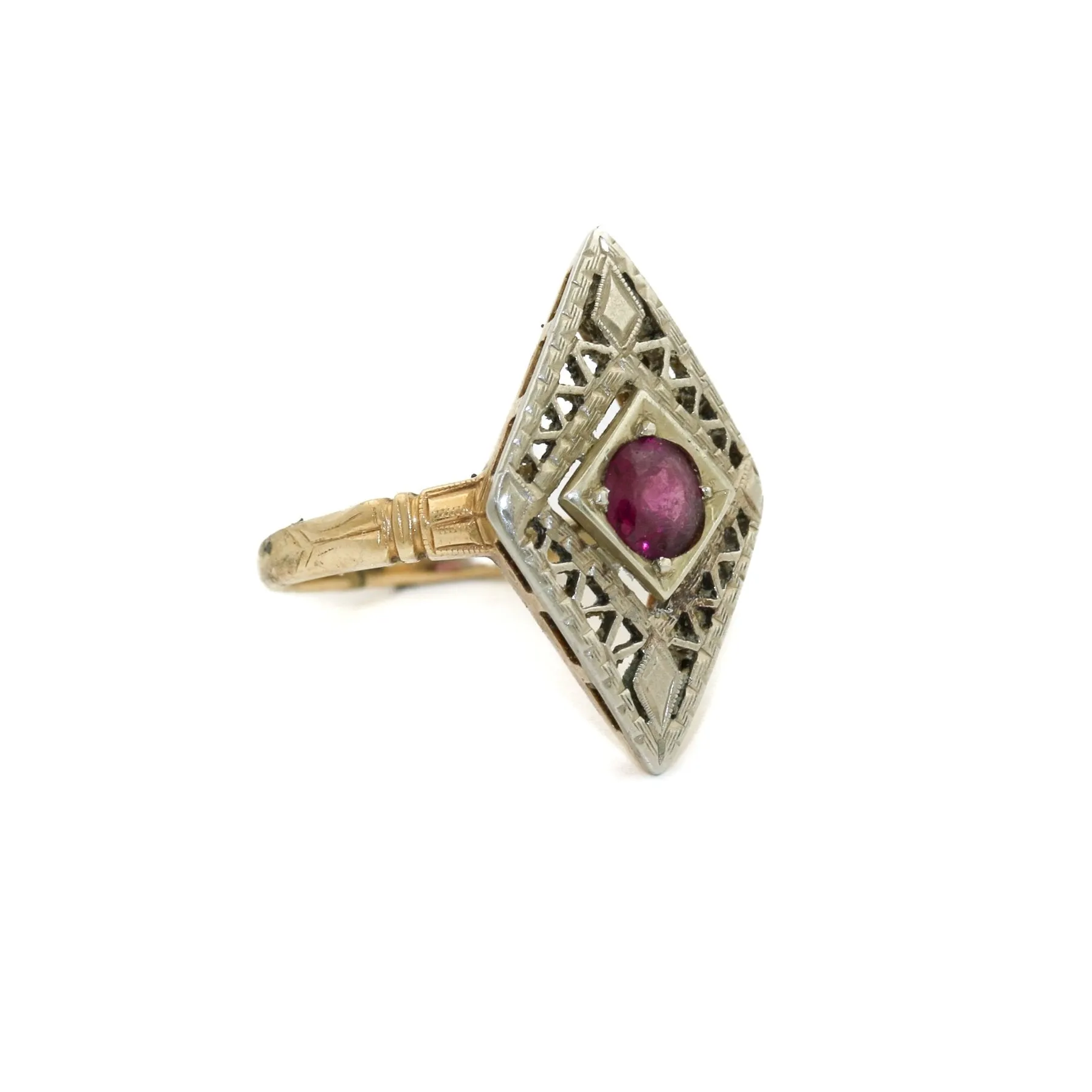 Antique Two-Toned Ruby 14k Gold Ring 4.5