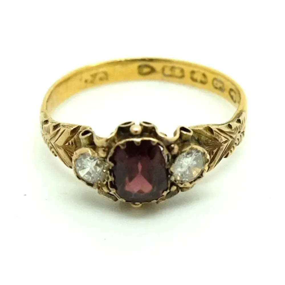 Antique Victorian 1857 Diamond Garnet 22ct Gold Ring