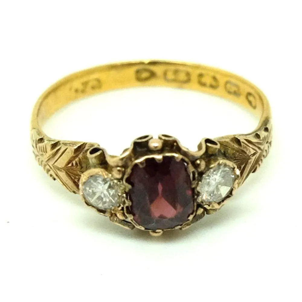 Antique Victorian 1857 Diamond Garnet 22ct Gold Ring