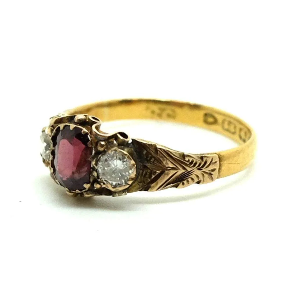 Antique Victorian 1857 Diamond Garnet 22ct Gold Ring