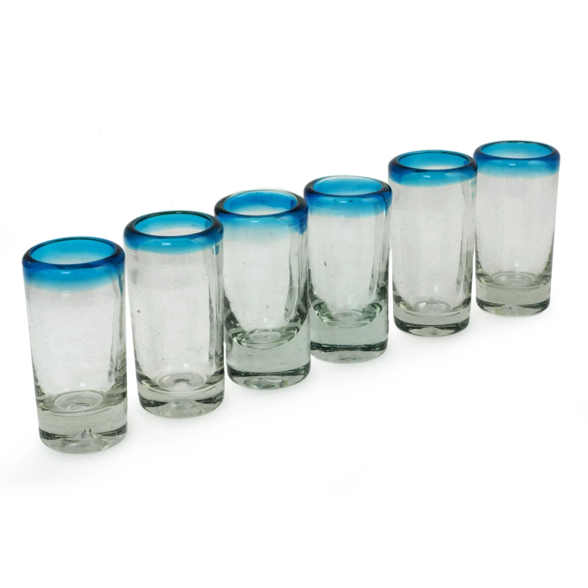 Aquamarine Hand Blown Mexican Tequila Shot Glasses Clear Set of 6