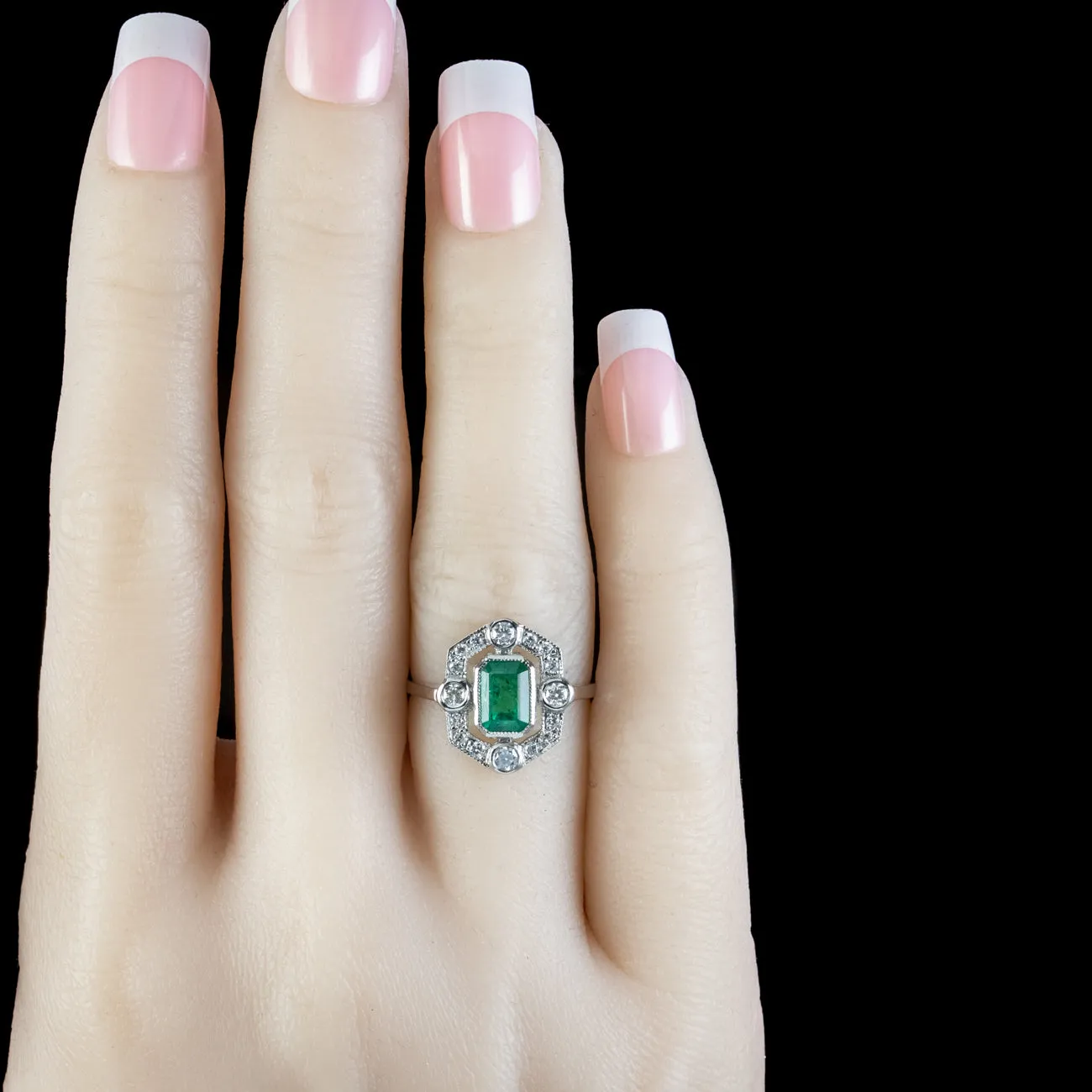 Art Deco Style Emerald Diamond Ring 1.20ct Emerald