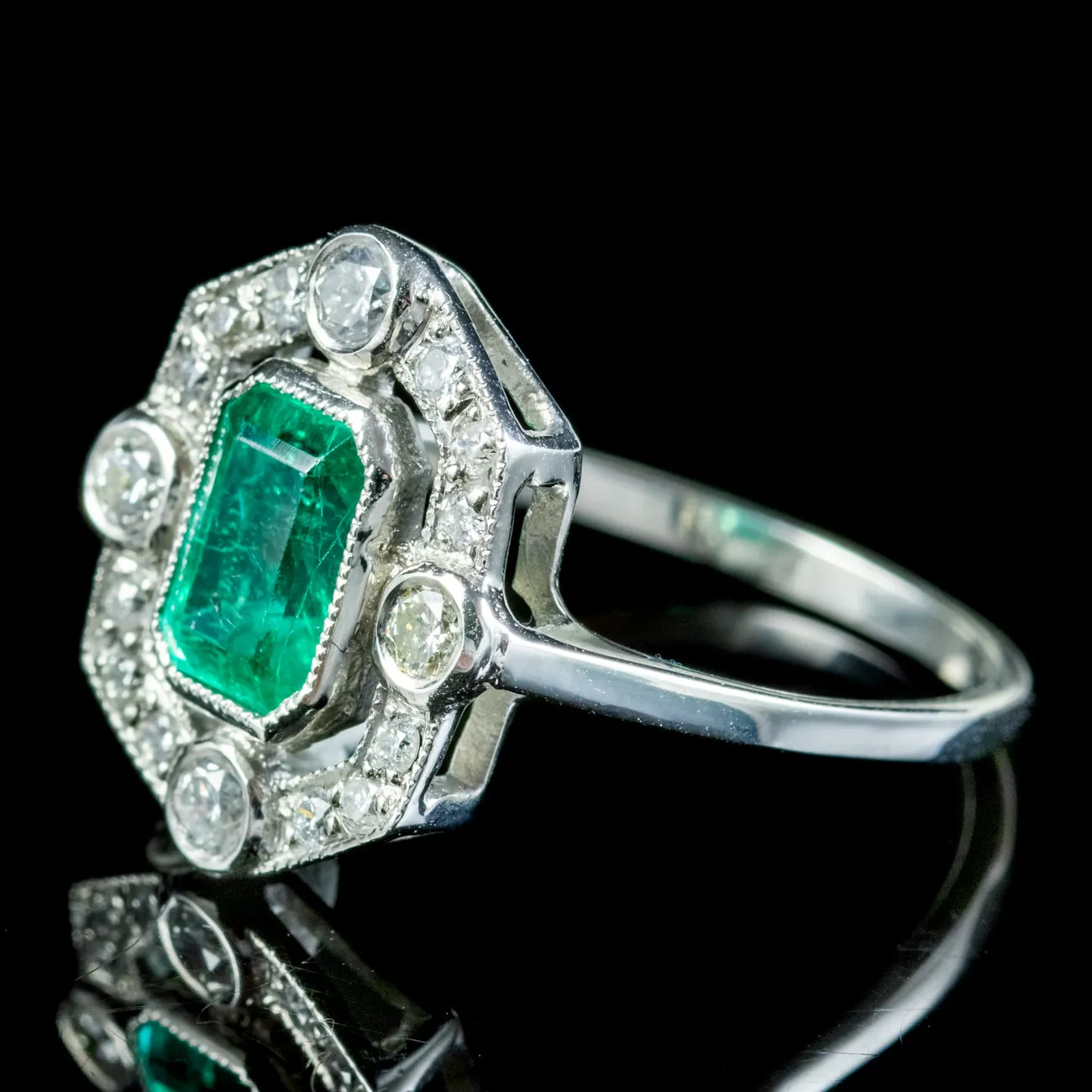 Art Deco Style Emerald Diamond Ring 1.20ct Emerald