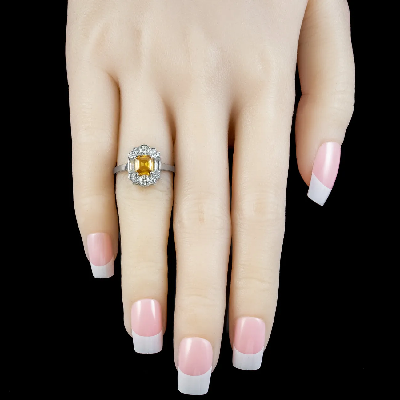 Art Deco Style Yellow Sapphire Diamond Cluster Ring 0.80ct Sapphire