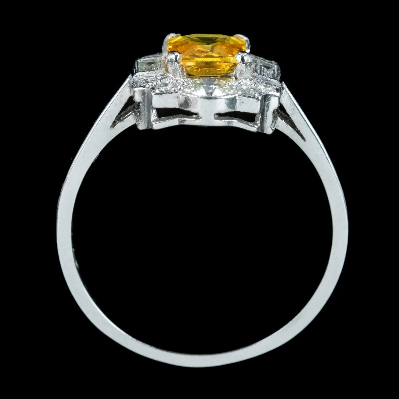 Art Deco Style Yellow Sapphire Diamond Cluster Ring 0.80ct Sapphire