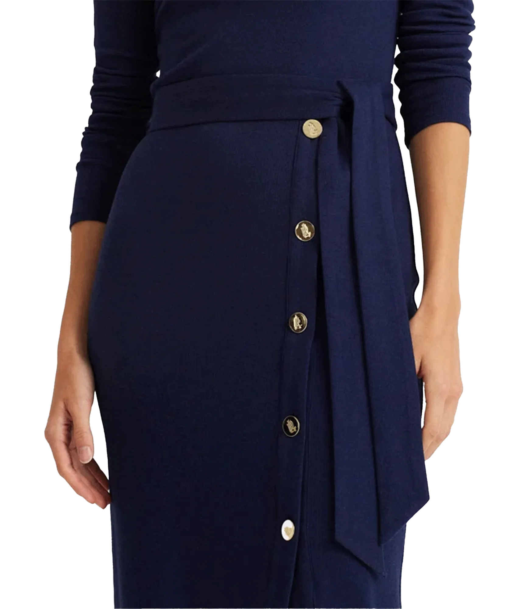 Belted Navy Rib-Knit Dress - Navy