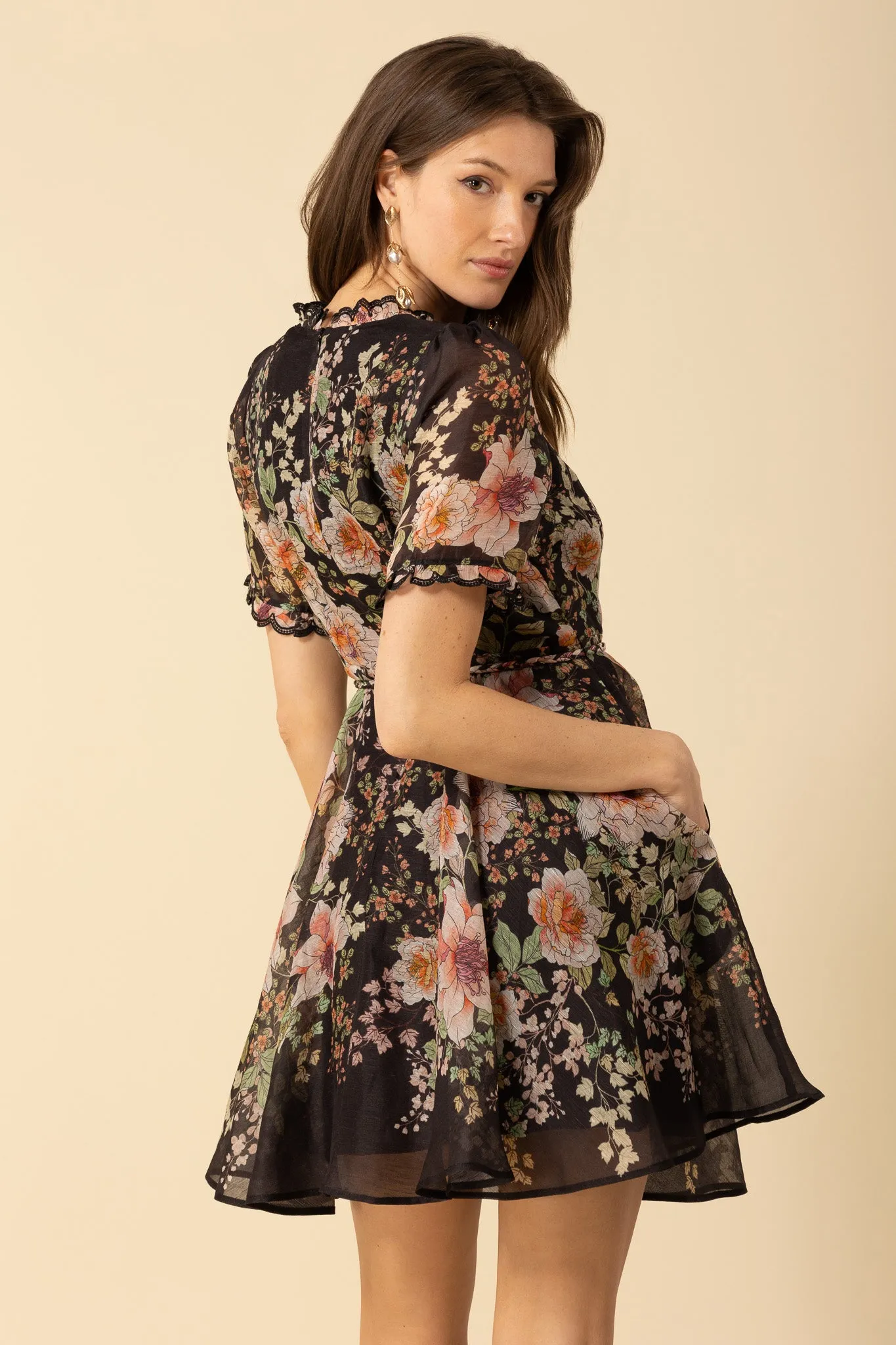 Black Haley Floral Print Organza Mini Dress