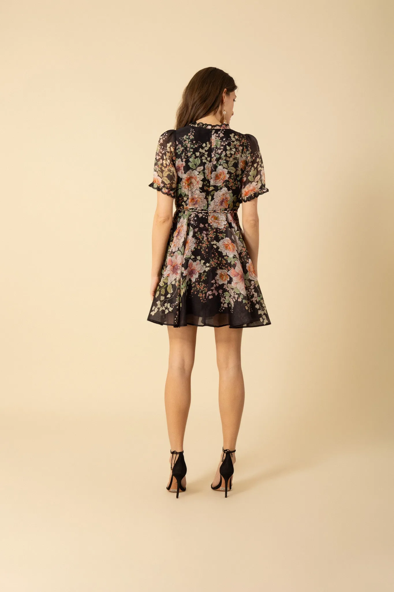 Black Haley Floral Print Organza Mini Dress