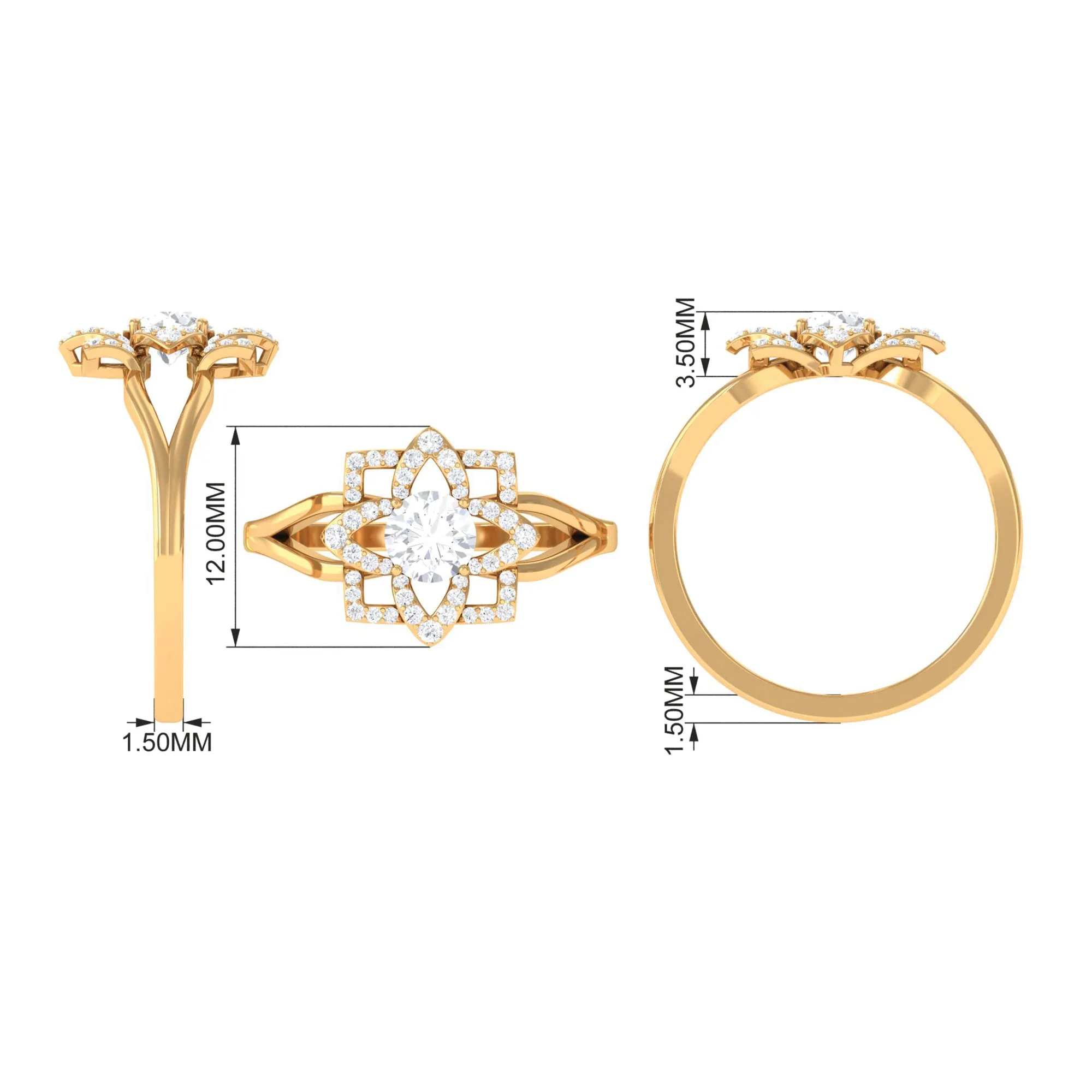 Certified Moissanite Floral Cocktail Ring