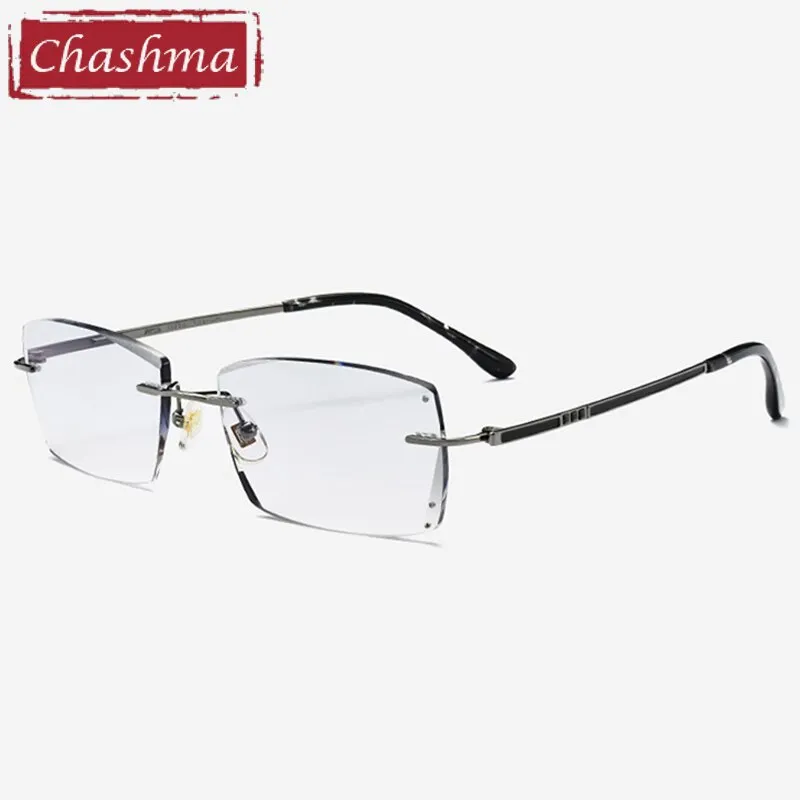 Chashma Ottica Men's Rimless Square Titanium Eyeglasses Tinted Lenses 10096