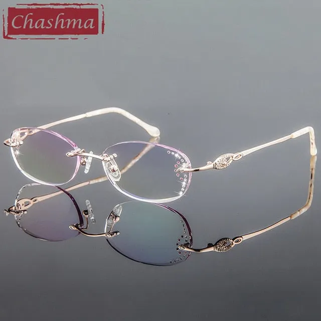 Chashma Women's Rimless Eyeglasses Titanium Diamond Cut Tinted Lenses 3089