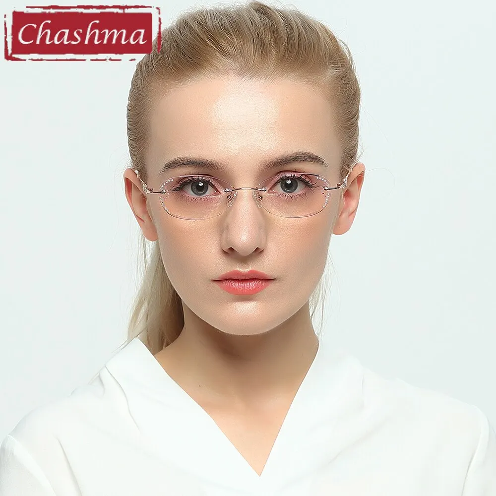 Chashma Women's Rimless Eyeglasses Titanium Diamond Cut Tinted Lenses 3089