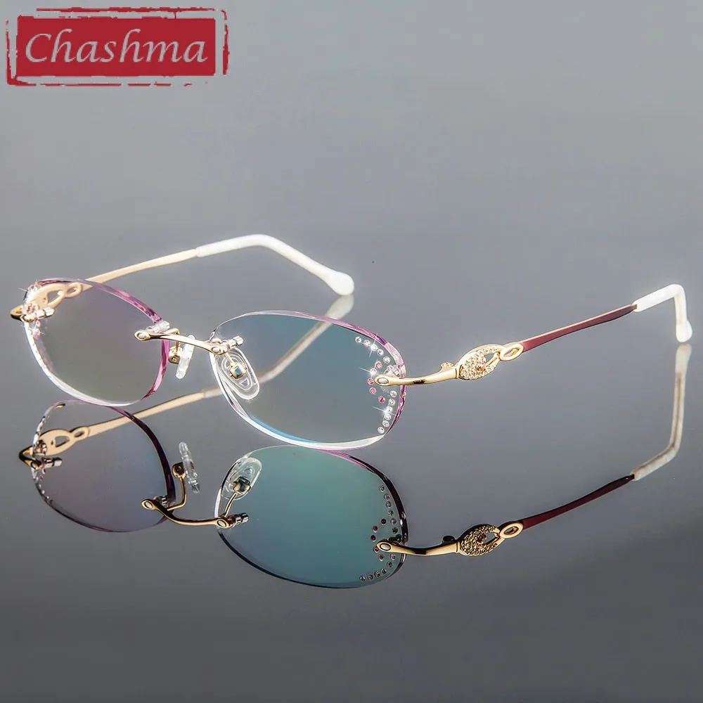 Chashma Women's Rimless Eyeglasses Titanium Diamond Cut Tinted Lenses 3089