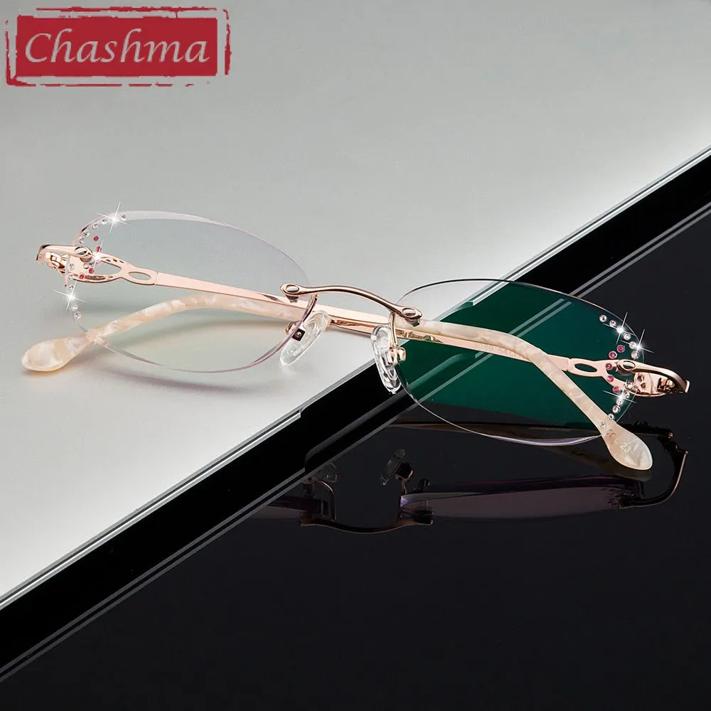 Chashma Women's Rimless Eyeglasses Titanium Diamond Cut Tinted Lenses 3089