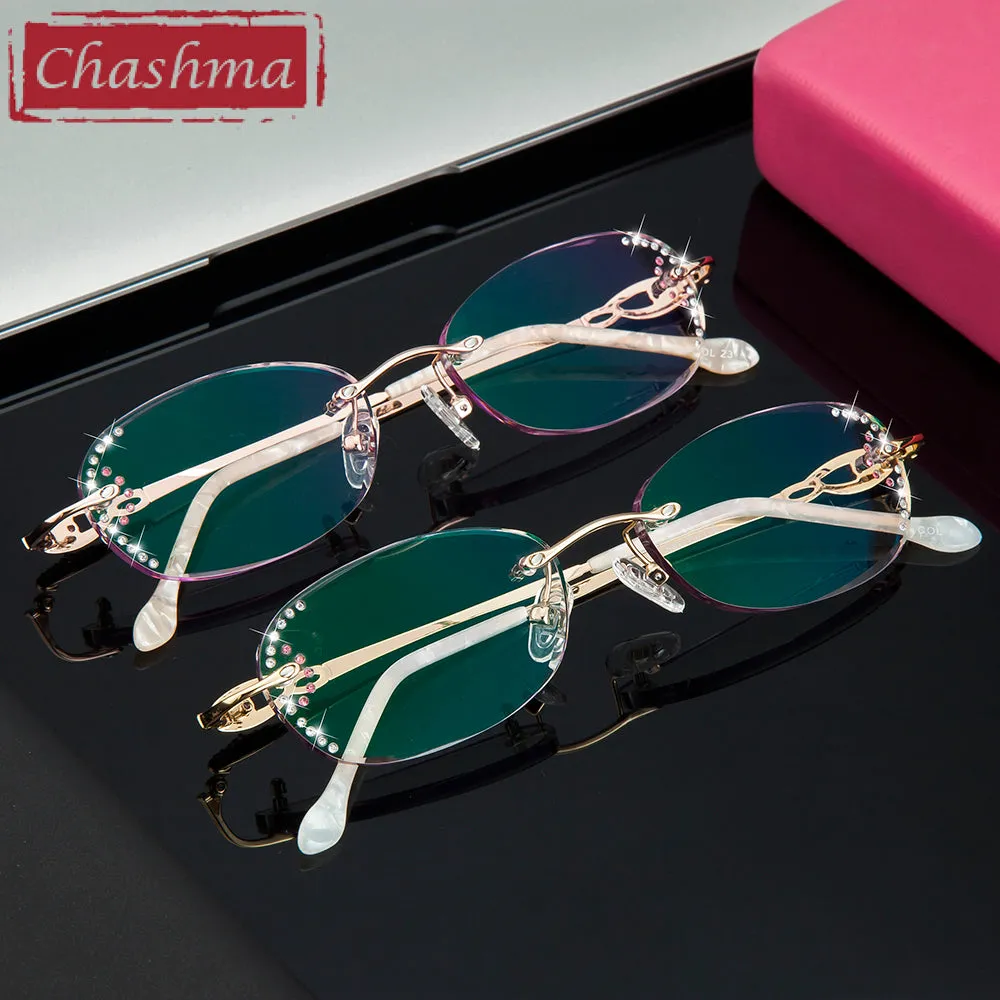 Chashma Women's Rimless Eyeglasses Titanium Diamond Cut Tinted Lenses 3089