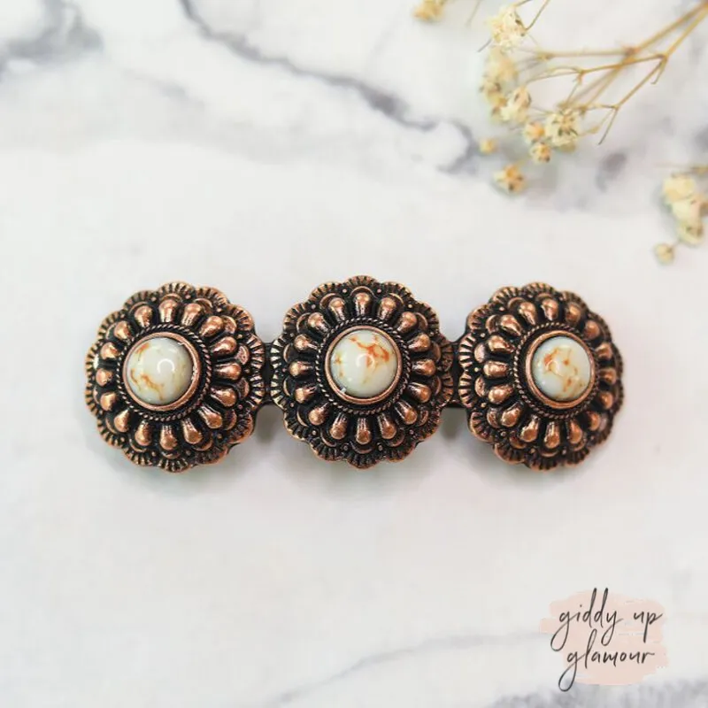 Copper Tone Concho Hair Clip with Ivory Stones