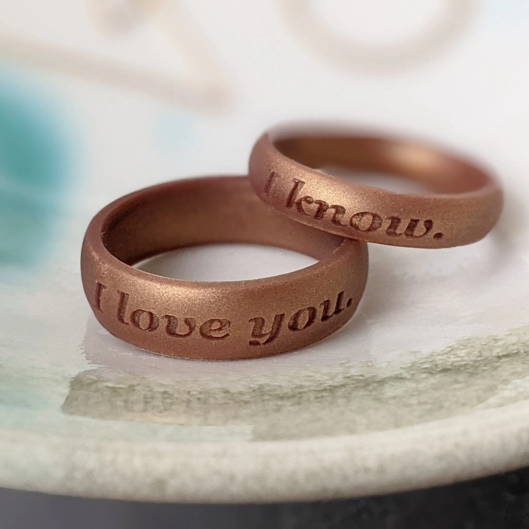 Custom Engraved Silicone Rings in Antique Gold and More Colours