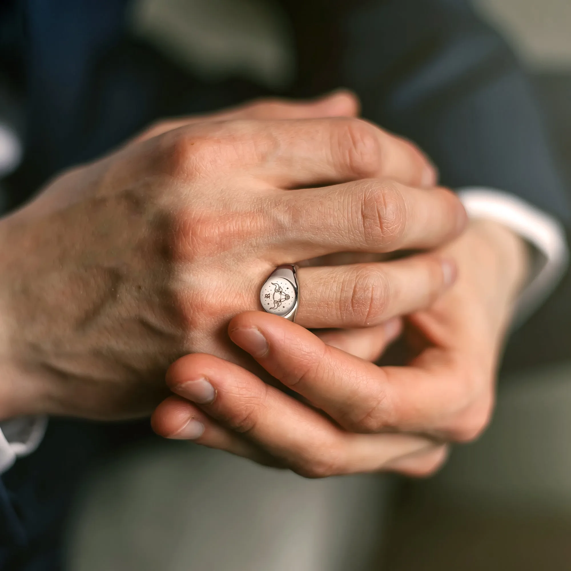 Custom Initial and Constellation Engraved Signet Ring