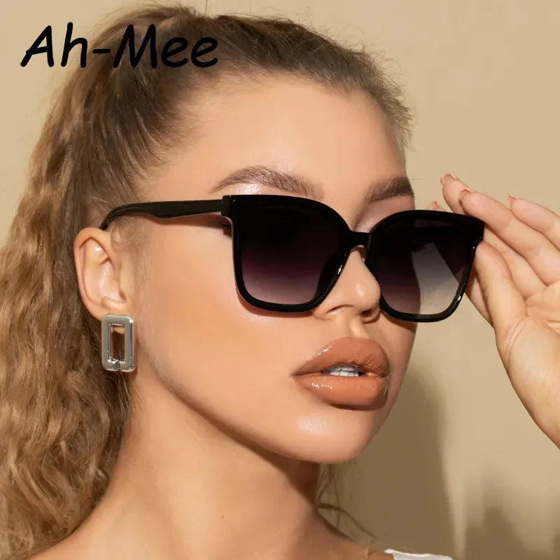 Cycling Oversize Sunglasses Retro Gradient Square Lens Big Frame Sun Glasses Women Cateye Black Shades Vintage Eyewear UV400