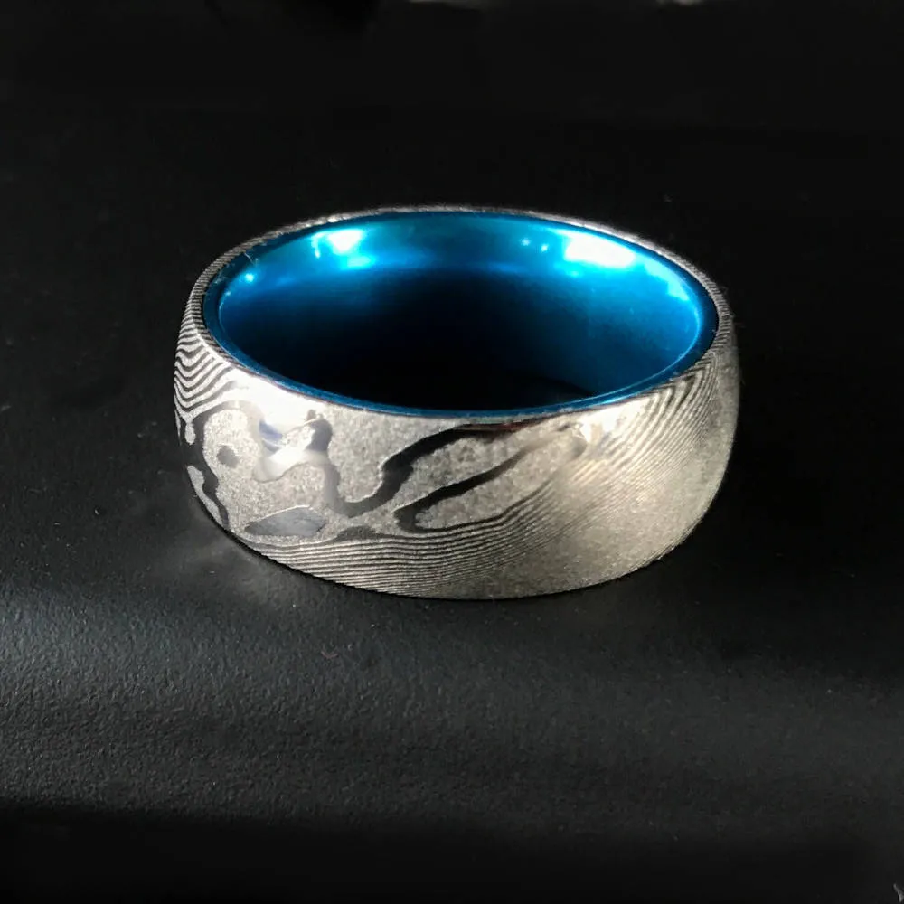 Damascus Steel Ring Mokume Gane Wedding Band 8mm