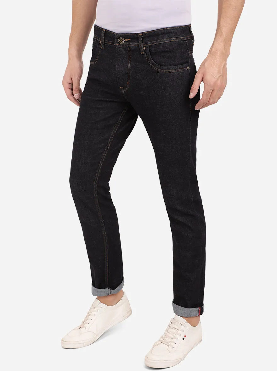 Dark Indigo Blue Solid Narrow Fit Jeans | Greenfibre