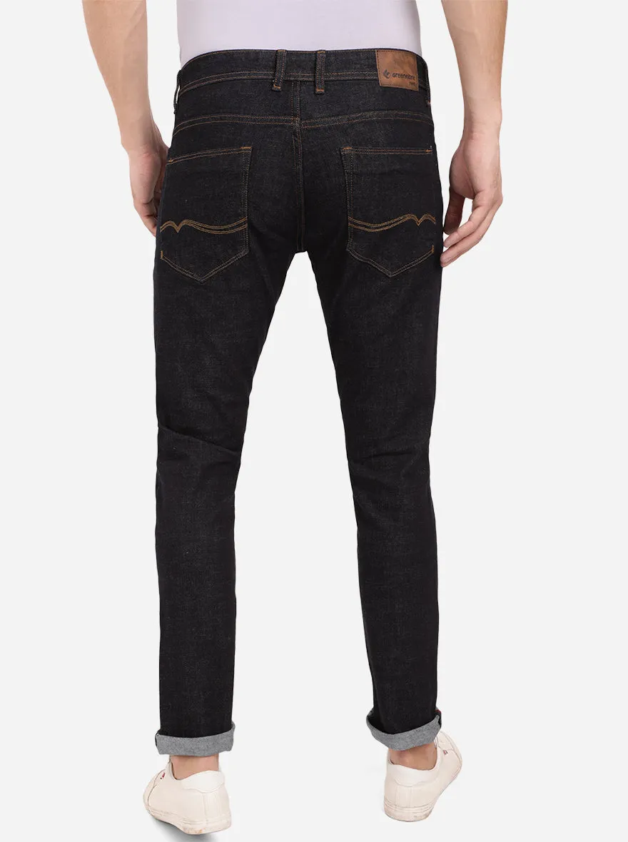 Dark Indigo Blue Solid Narrow Fit Jeans | Greenfibre