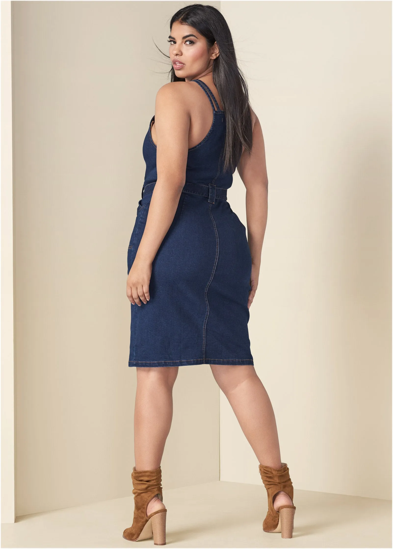 Denim Dress With Zipper - Dark Wash