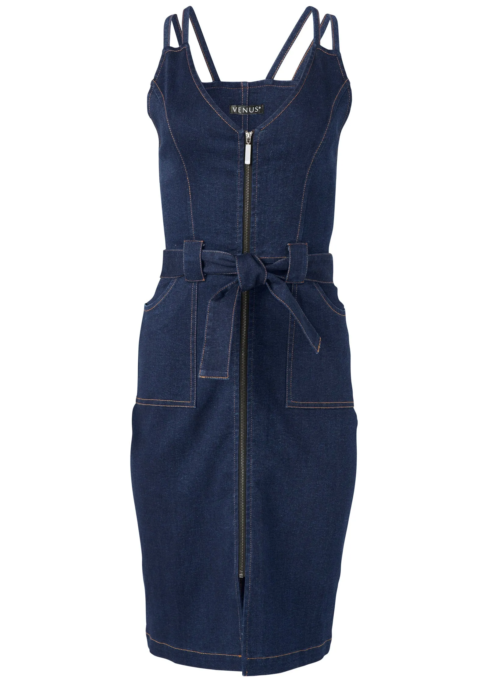 Denim Dress With Zipper - Dark Wash