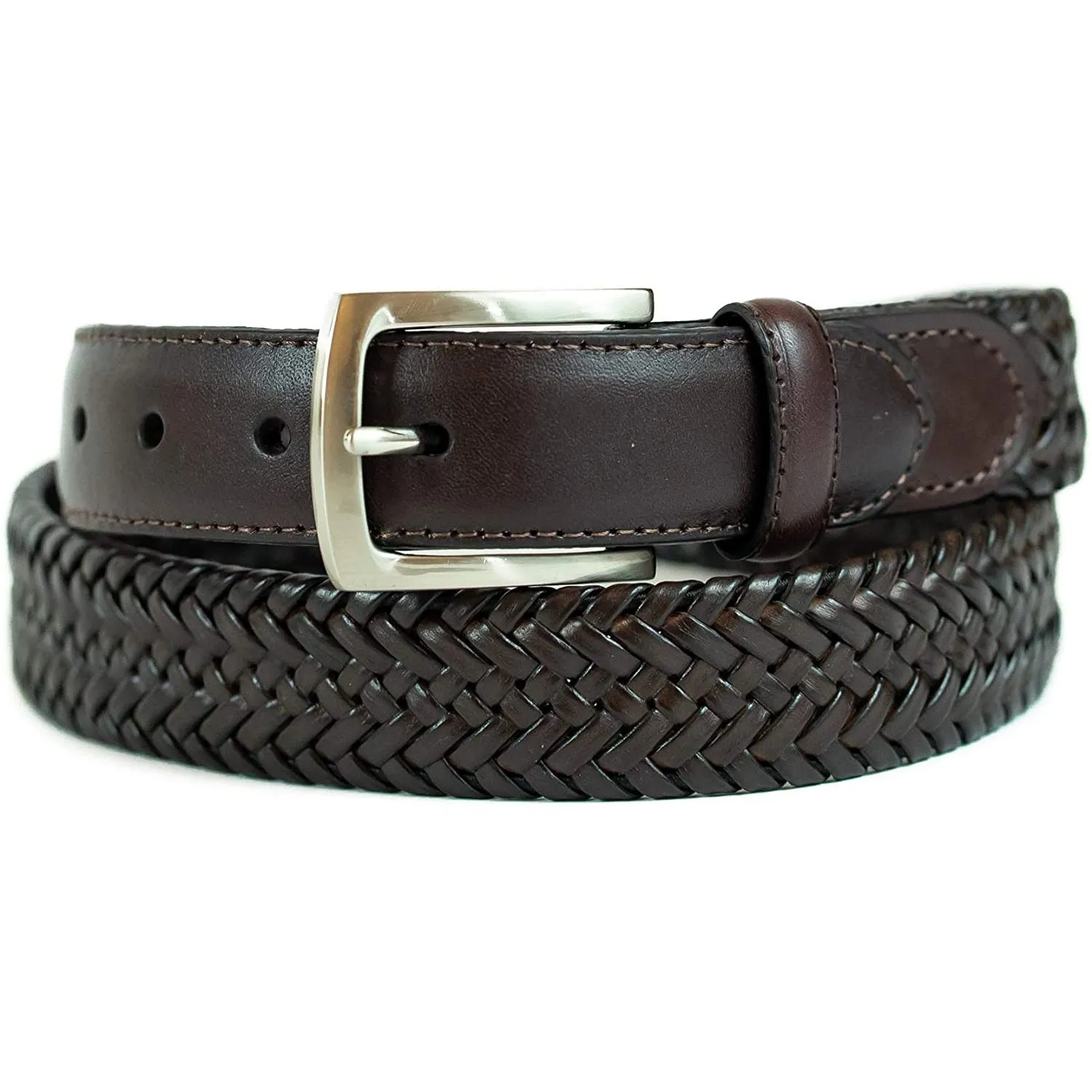 Dockers Men's Leather Braided Casual and Dress Belt | Color Brown Stretch