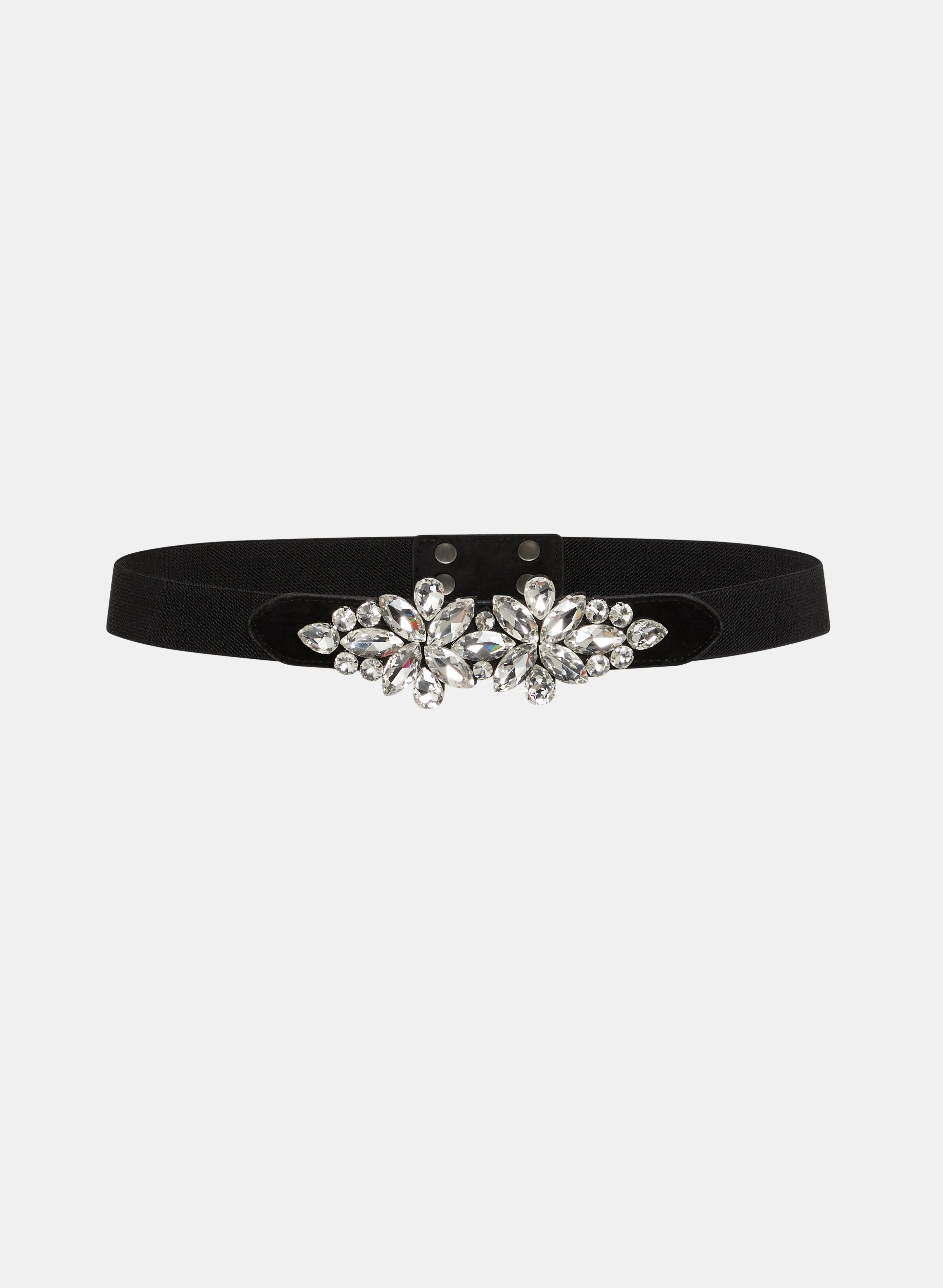 Double Rhinestone Flower Elastic Belt