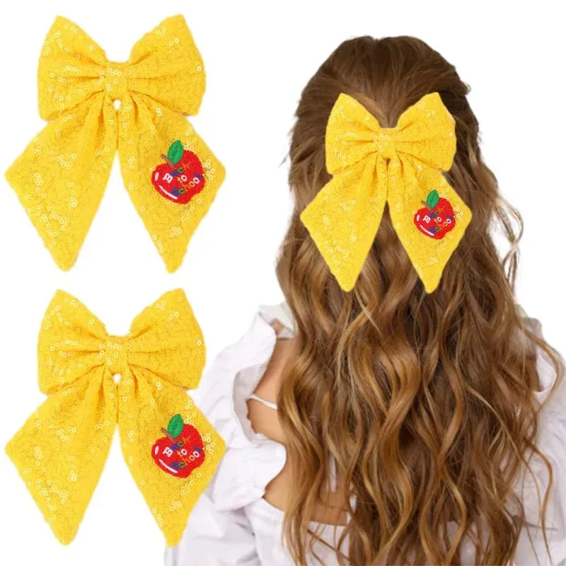 Fashion Back To School Large Bow Hair Clips Cute Sequin Hairpins Female Elegant Barrettes Girls Hair Accessories