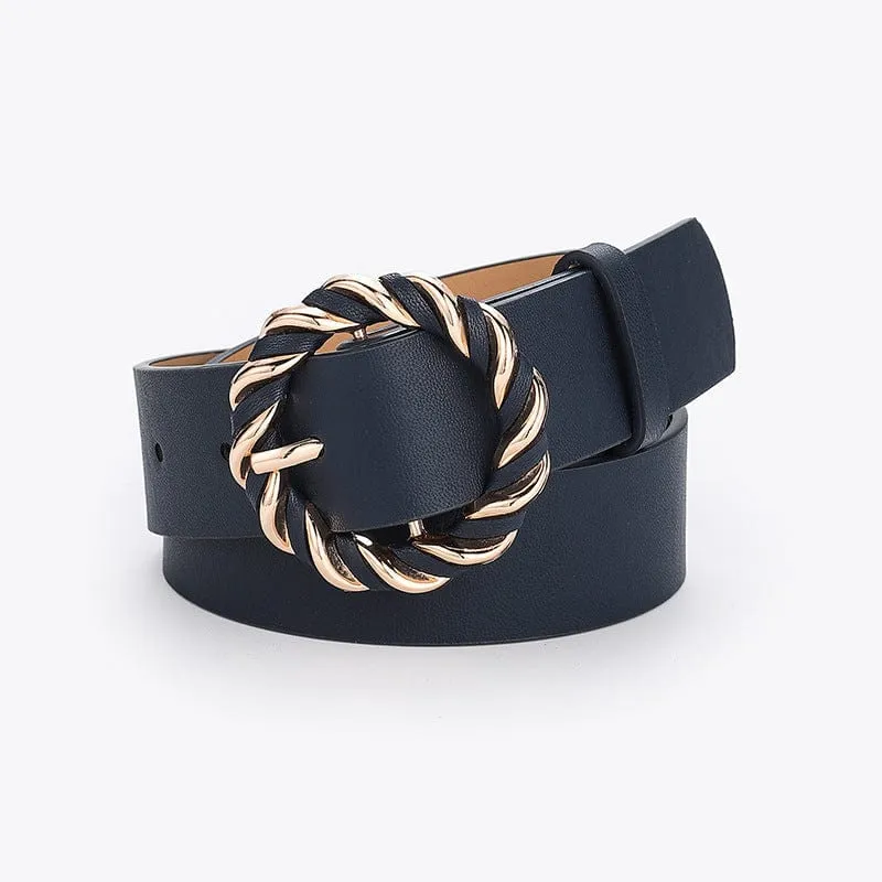 Faux Leather Belt with Twisted Wreath Buckle