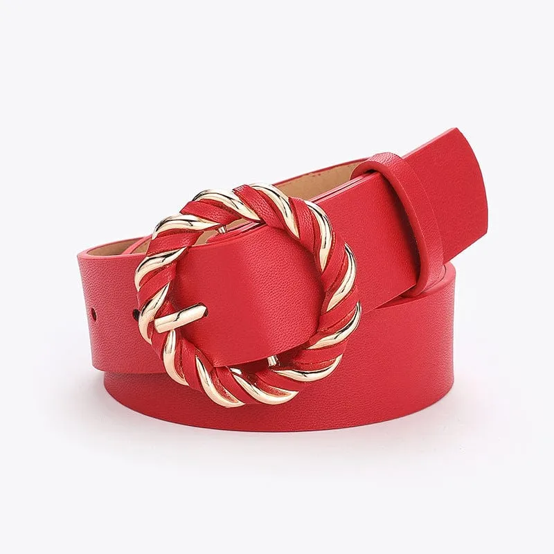 Faux Leather Belt with Twisted Wreath Buckle