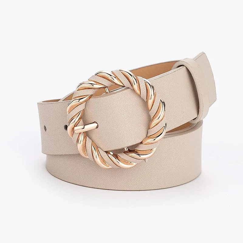 Faux Leather Belt with Twisted Wreath Buckle