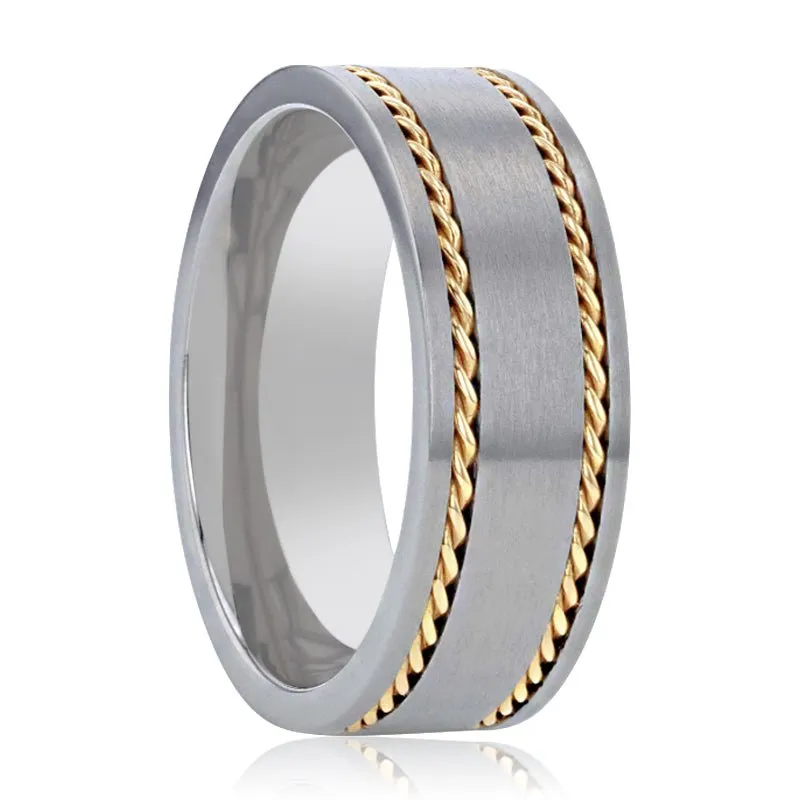 FERDINAND | Titanium Ring 14K Yellow Gold Dual Braided Inlay