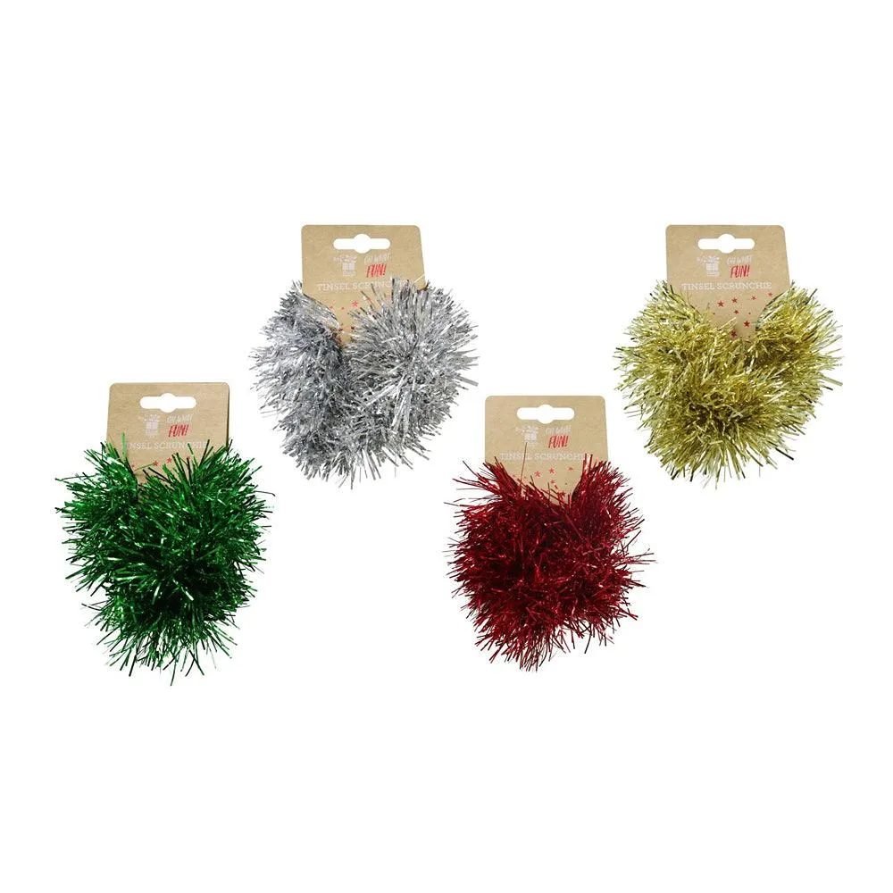 Festive Magic Assorted Tinsel Pom Pom Hair Scrunchie