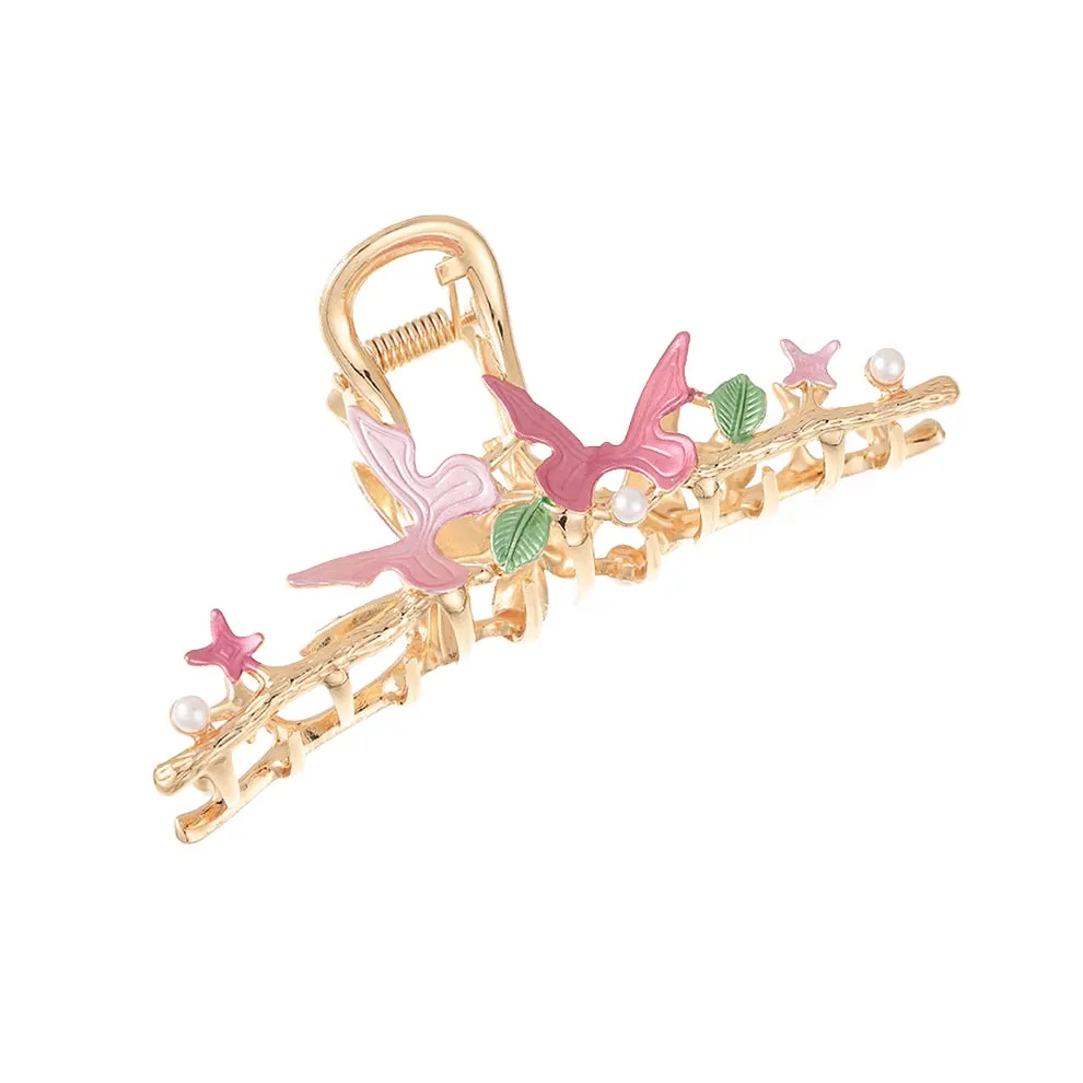 Flytonn  Fashion Flowers Claw Clip For Women Elegant Large Metal Solid Color Hairpin Crab Clip Headwear Barrettes Hair Accessories