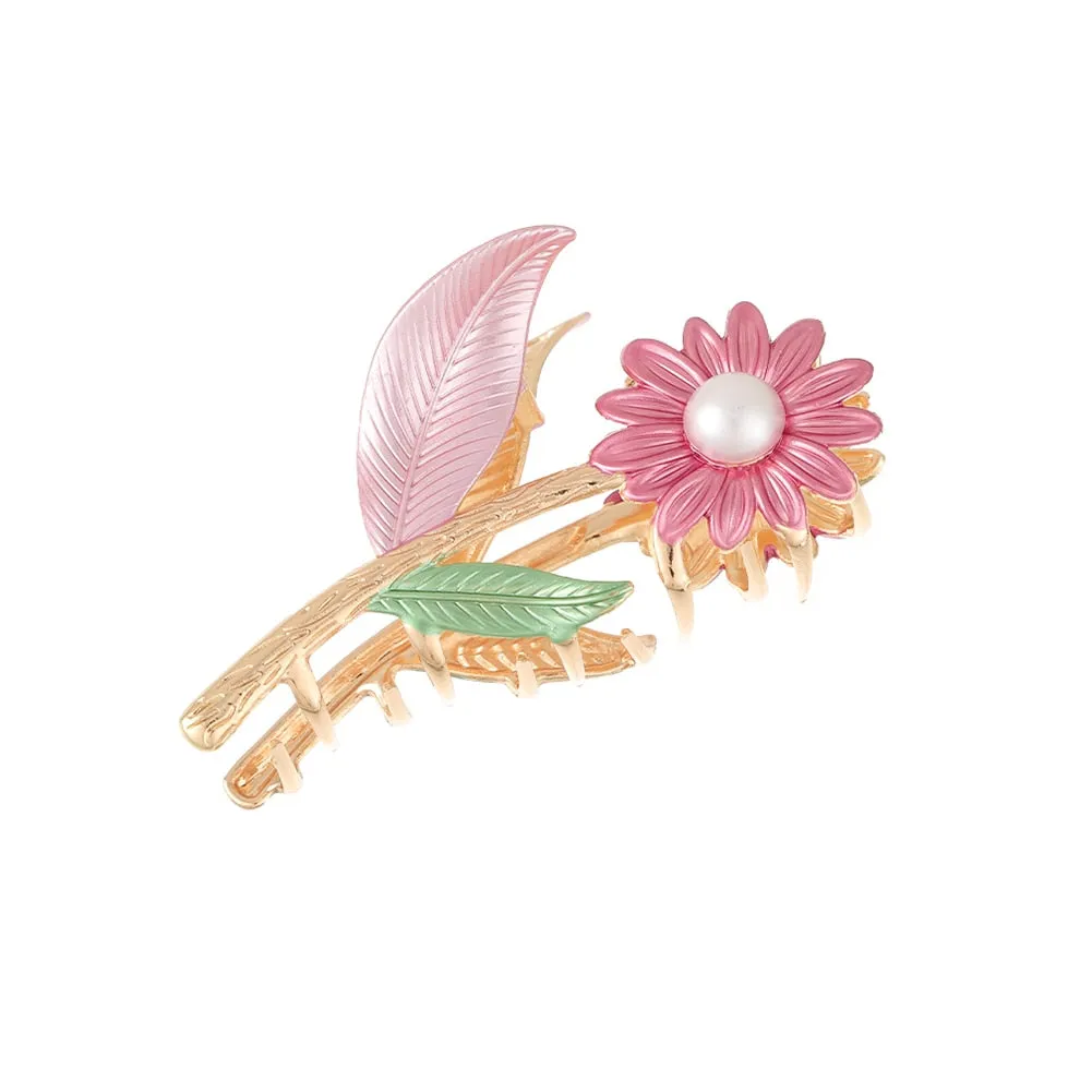 Flytonn  Fashion Flowers Claw Clip For Women Elegant Large Metal Solid Color Hairpin Crab Clip Headwear Barrettes Hair Accessories